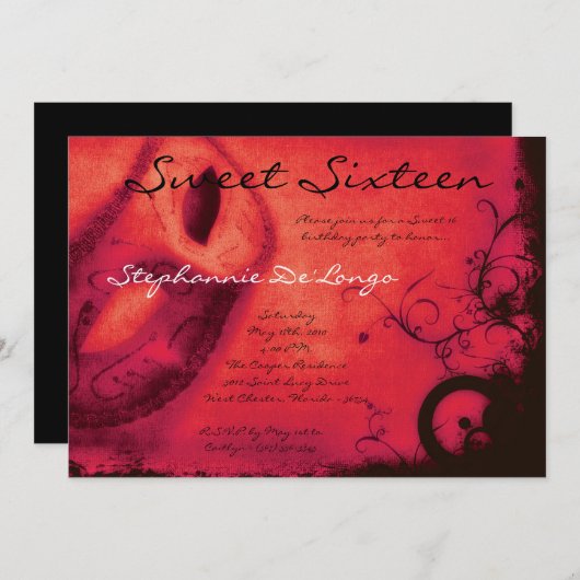 Invitation 5x7 Red Masquerade Sweet 16 Anniversaire Invitatio (Devant / Derrière)