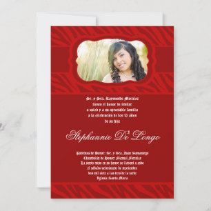 Invitation 5x7 Red Zebra Imprimer Patter Quinceanera Invitati
