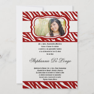 Invitation 5x7 Red Zebra Imprimer Patter Quinceanera Invitati