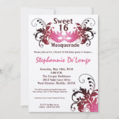 Invitation 5x7 Rose Masquerade Sweet 16 Anniversaire Invitati (Devant)