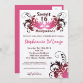 Invitation 5x7 Rose Masquerade Sweet 16 Anniversaire Invitati (Devant / Derrière)