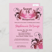 Invitation 5x7 Rose Masquerade Sweet 16 Anniversaire Invitati (Devant / Derrière)