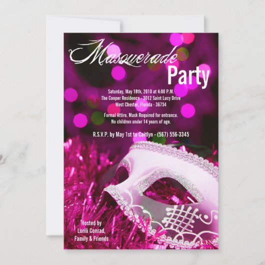 Invitation 5x7 Rose Masquerade Sweet 16 Anniversaire Invitati (Devant)