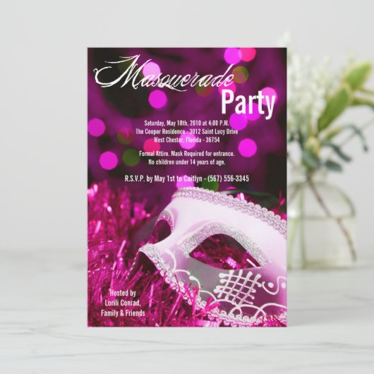 Invitation 5x7 Rose Masquerade Sweet 16 Anniversaire Invitati (Debout devant)