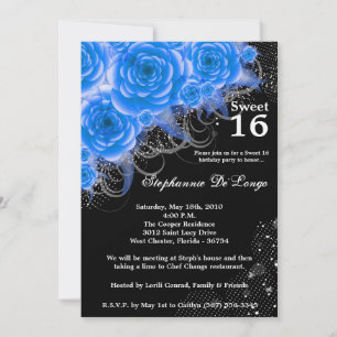 Invitation 5x7 Roses bleus Floral Sweet 16 Anniversaire Invit