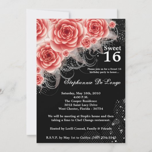 Invitation 5x7 Roses rouges Floral Sweet 16 Anniversaire Invi (Devant)