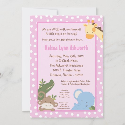 Invitation 5x7 Safari Jungle ZooInvitation Baby shower animal (Devant)
