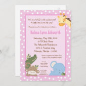 Invitation 5x7 Safari Jungle ZooInvitation Baby shower animal (Devant / Derrière)