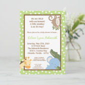 Invitation 5x7 Safari Jungle ZooInvitation Baby shower animal (Debout devant)