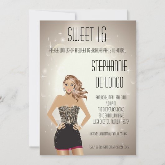 Invitation 5x7 Sassy Blonde Girl Sweet 16 Anniversaire Invita (Devant)