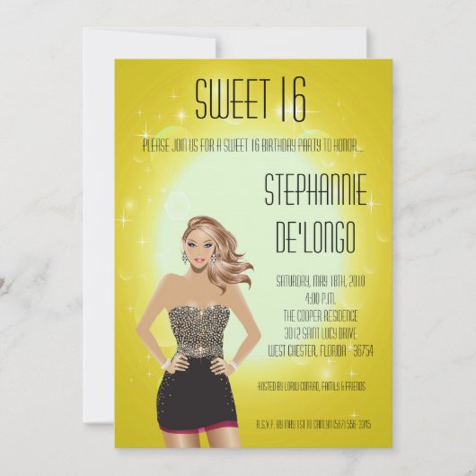 Invitation 5x7 Sassy Blonde Girl Sweet 16 Anniversaire Invita (Devant)