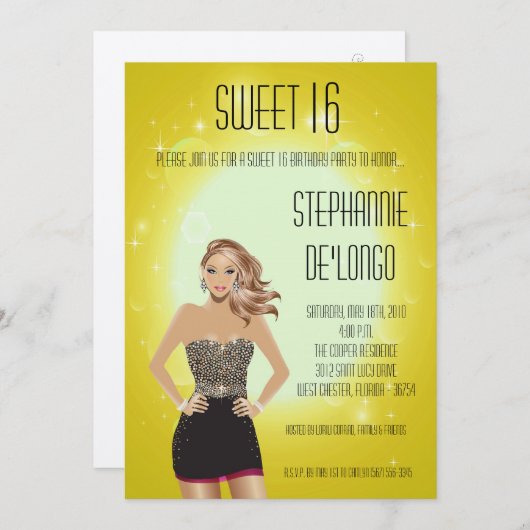 Invitation 5x7 Sassy Blonde Girl Sweet 16 Anniversaire Invita (Devant / Derrière)