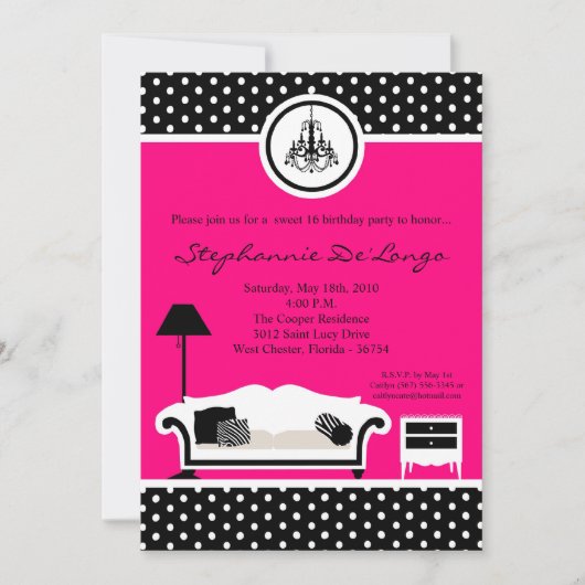 Invitation 5x7 Sassy Mobilier Sweet 16 Anniversaire Invitatio (Devant)