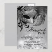 Invitation 5x7 Silver Masquerade Sweet 16 Anniversaire Invita (Devant / Derrière)