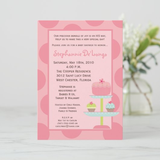 Invitation 5x7 Sweet Traitements Coupe Baby shower gâteau Inv (Debout devant)