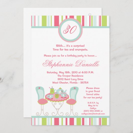 Invitation 5x7 Tendance Chic Tea Party Anniversaire Partie In (Devant / Derrière)
