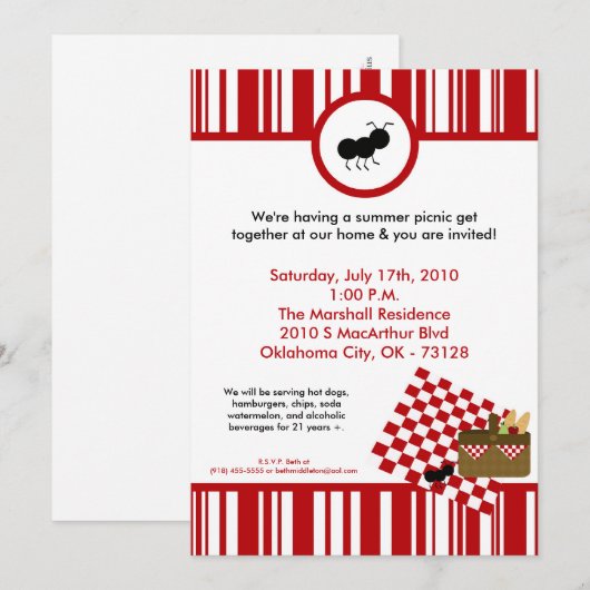 Invitation 5x7 Time Picnic Barbecue Summer (Devant / Derrière)