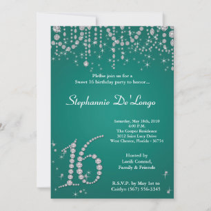Invitation 5x7 Turquoise Diamond Sweet 16 Anniversaire Invita