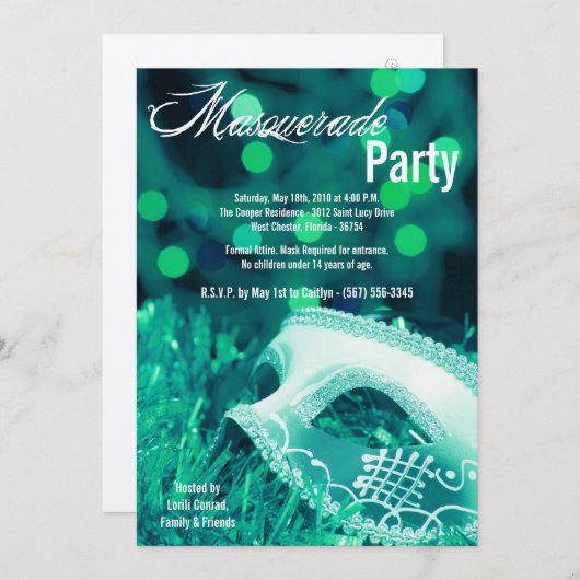 Invitation 5x7 Turquoise Masquerade Sweet 16 Anniversaire Inv (Devant / Derrière)