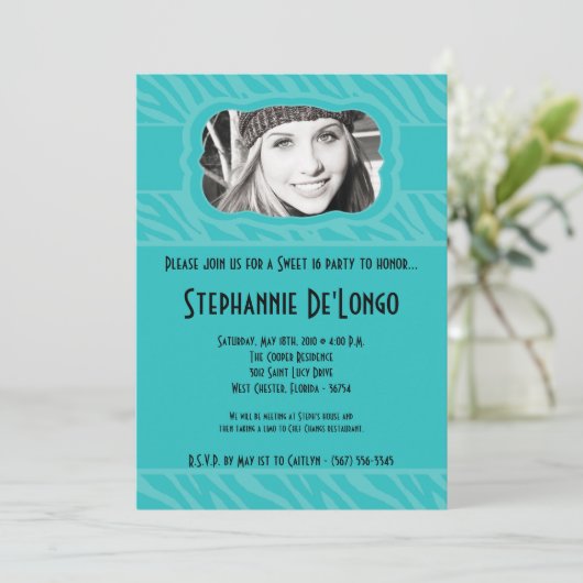 Invitation 5x7 Turquoise Zebra PHOTO Sweet 16 Anniversaire In (Debout devant)