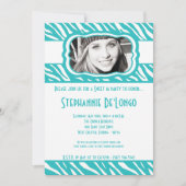 Invitation 5x7 Turquoise Zebra PHOTO Sweet 16 Anniversaire In (Devant)