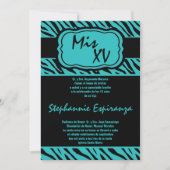 Invitation 5x7 Turquoise Zèbre Imprimer Quinceanera 15 Invita (Devant)