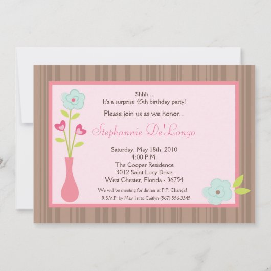 Invitation 5x7 Vase Fleur de Printemps Anniversaire Invitatio (Devant)