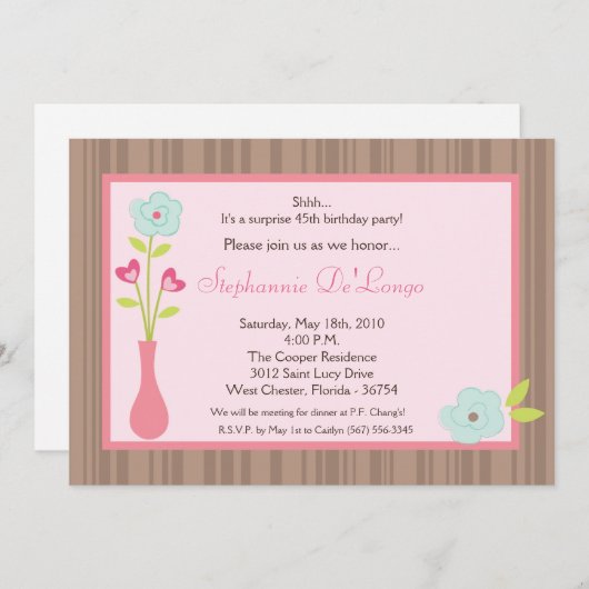 Invitation 5x7 Vase Fleur de Printemps Anniversaire Invitatio (Devant / Derrière)