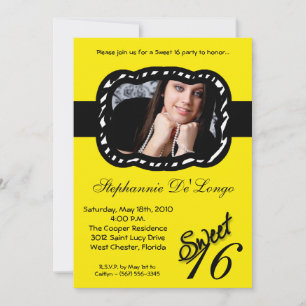 Invitation 5x7 Yellow Band PHOTO Sweet 16 Anniversaire Invita