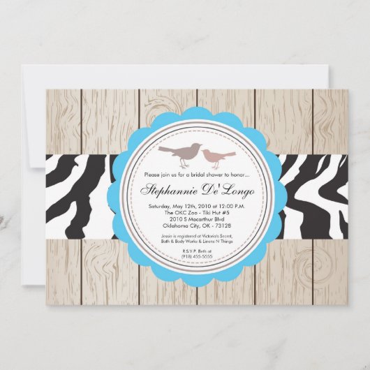 Invitation 5x7 Zebra Bird Couple nuptiale de douche Invitatio (Devant)