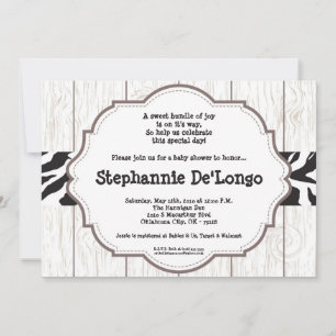 Invitation 5x7 Zebra Stripe Baby shower de grain de bois Invi