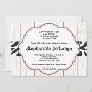 Invitation 5x7 Zebra Stripe Baby shower de grain de bois Invi