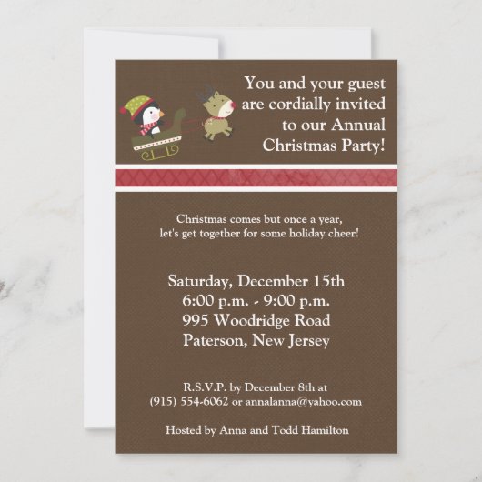 Invitation 5x7Penguin/invitation de jeux Noël de renne (Devant)