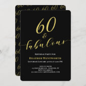 Invitation 60 and Fabulous 60th Birthday Gold Black Script (Devant / Derrière)