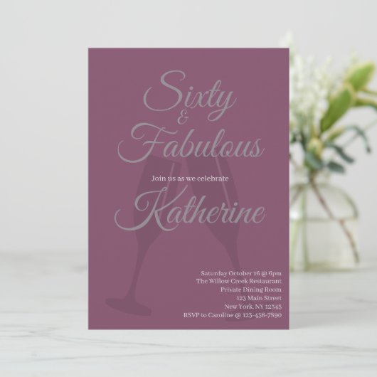 Invitation 60 and Fabulous | 60th Birthday Party Plum Script (Debout devant)