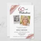 Invitation 60 and Fabulous Rose Gold 2 Photo Birthday (Devant)