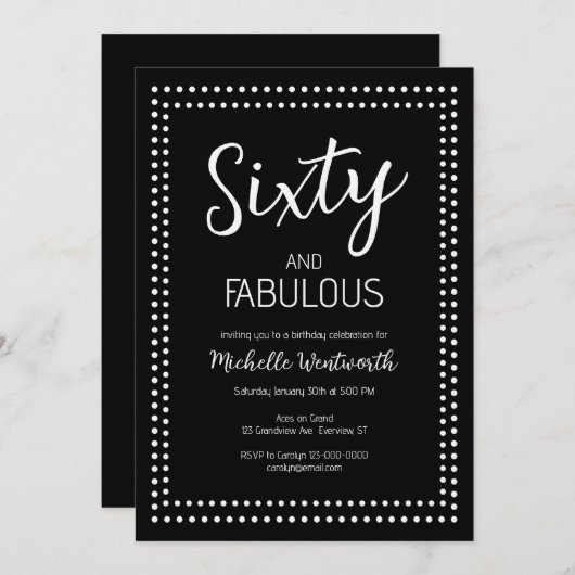 Invitation 60 and Fabulous Sixtieth Birthday Party (Devant / Derrière)