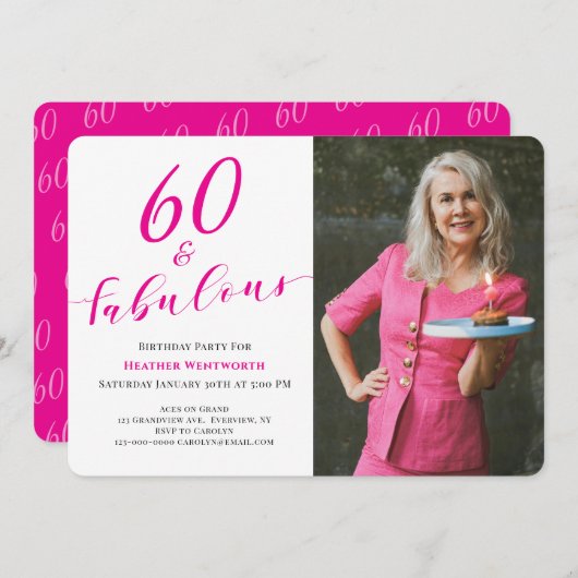 Invitation 60 and Fabulous Sixtieth Birthday Script Photo (Devant / Derrière)