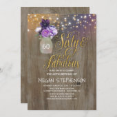 Invitation 60 Anniversaire Rustique - Fleurs violettes Mason  (Devant / Derrière)