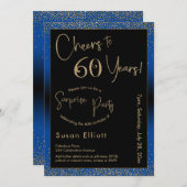 Invitation 60 ans de surprise d'anniversaire Gold & Blue (Devant / Derrière)