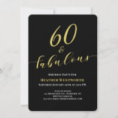 Invitation 60 ans et fabuleux 60e anniversaire or noir script (Devant)