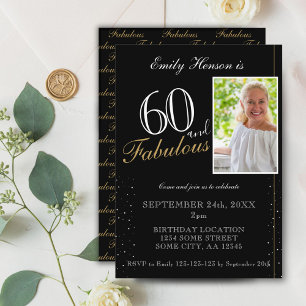 Invitation 60 ans et Fabuleux Élégant Photo Anniversaire Noir