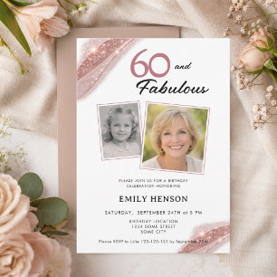 Invitation 60 ans et Fabuleux Rose Gold 2 Photos Anniversaire