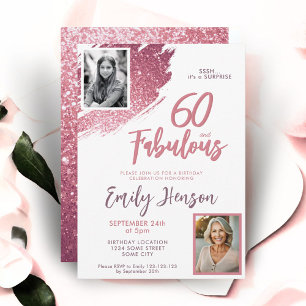 Invitation 60 ans et Fabuleux Rose Pailleté 2 Photo 60e Anniv