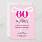 Invitation 60 ans et Fabuleux Ruban Fun Rose Chaud 60e Annive (Devant)