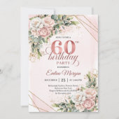 Invitation 60 ans Fleurs de verdure aquarelle Rose (Devant)