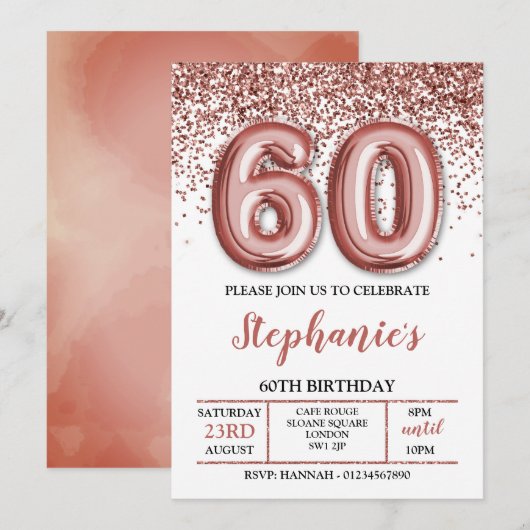 Invitation 60 ans, Invitation Rose Gold (Devant / Derrière)