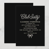 Invitation 60 ans Noir Blanc Perle Écriture Arc (Devant / Derrière)