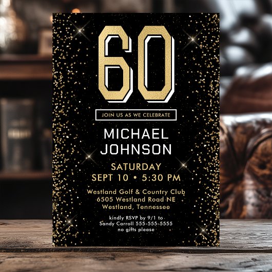 Invitation 60 ans noir moderne 