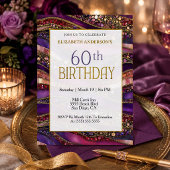 Invitation 60 ans Strata Or Violet Moderne Bijou
